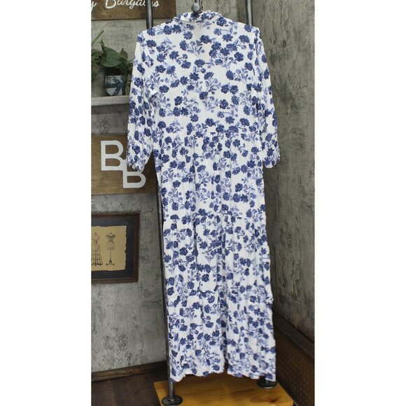 NWT Ny Collection Petites Crinkle Tiered Maxi Dress PCOD0984 Blue / White PL - Picture 3 of 5